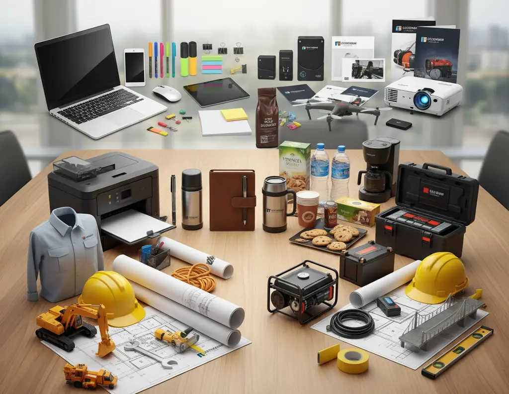 Range of office, IT and safety supplies prepared for institutional delivery